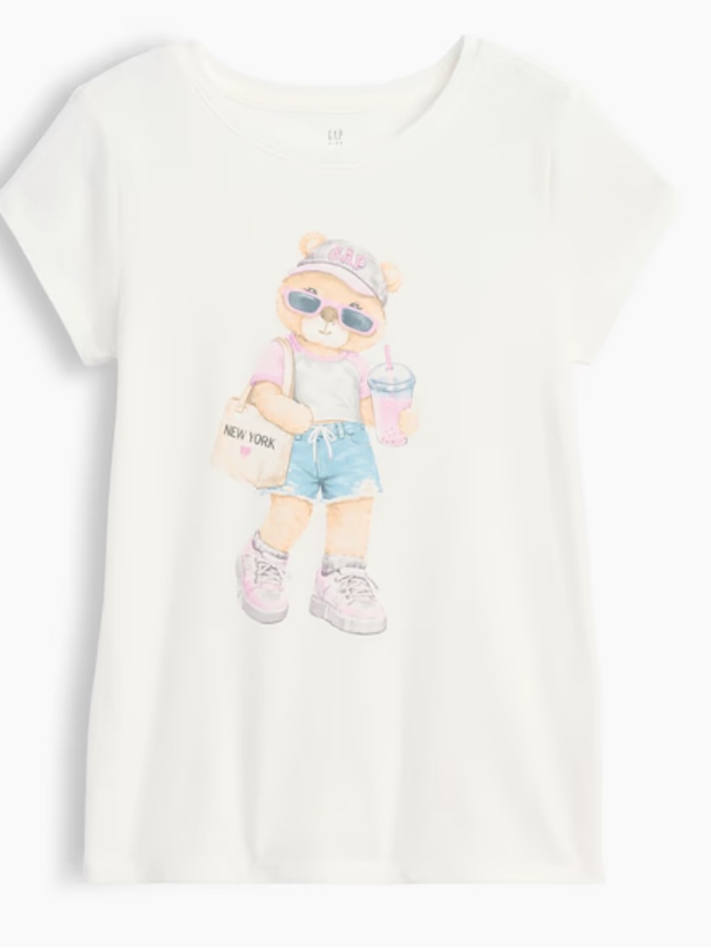 GAP White Tee with Pink-Accented Teddy Graphic NWT size 10